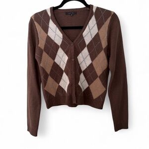 Love Tree Brown Argyle Cardigan